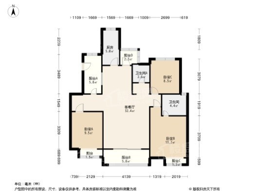 荣邦城3居室户型图