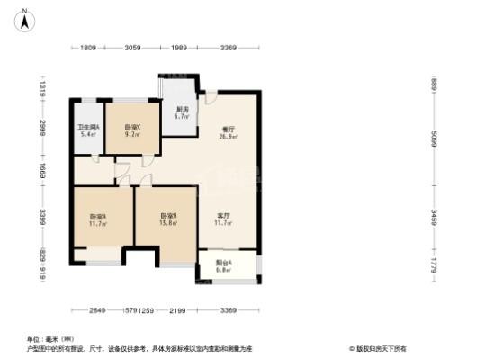 亚新溱水府3居室户型图