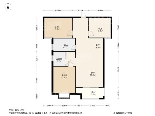 中晟柒号院3居室户型图