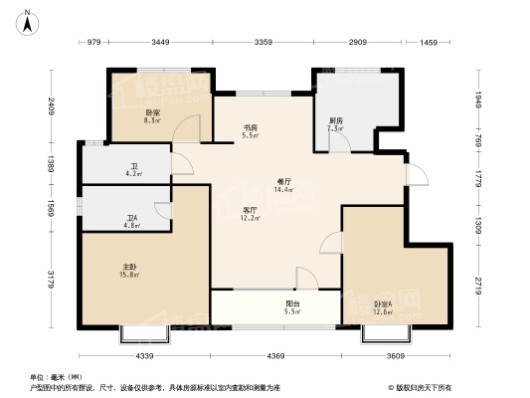 中建京西印玥品牌馆户型106-边户 3室2厅2卫1厨