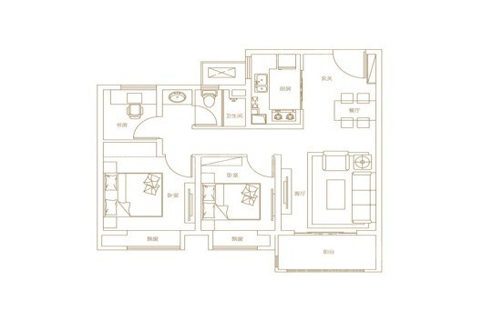 电建地产·洺悦华府89㎡户型 3室2厅1卫1厨