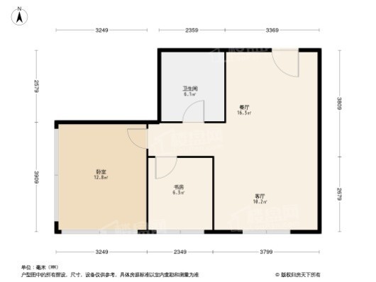 武汉物联商务区建面约48平米户型 2室2厅1卫1厨
