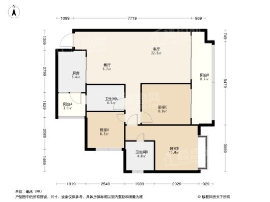 银河·公园山水3居室户型图