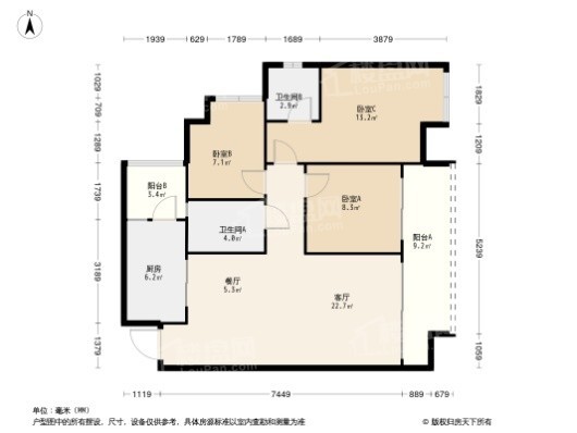 银河·公园山水3居室户型图