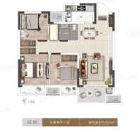 郑州世茂海峡国际城高层89㎡户型 3室2厅1卫1厨