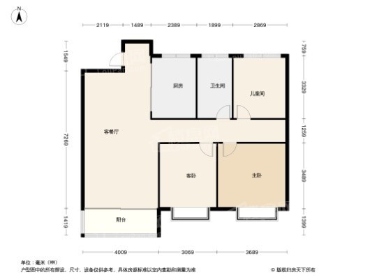 中国铁建·花语熙岸3居室户型图