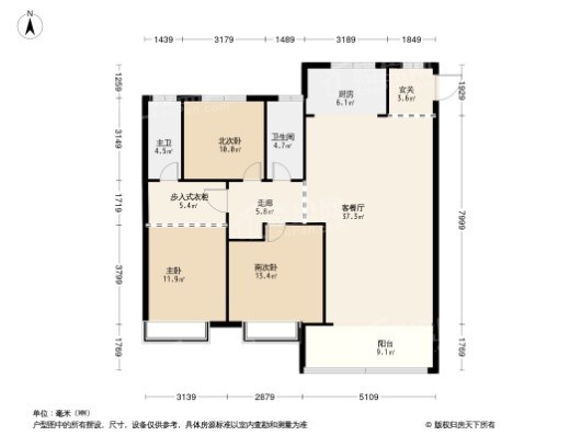 龙湖亿联·春江天玺3居室户型图