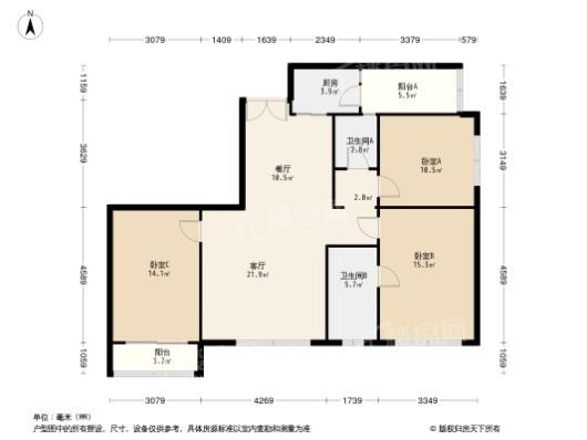 中化润达丰滨江樾城商办3居室户型图