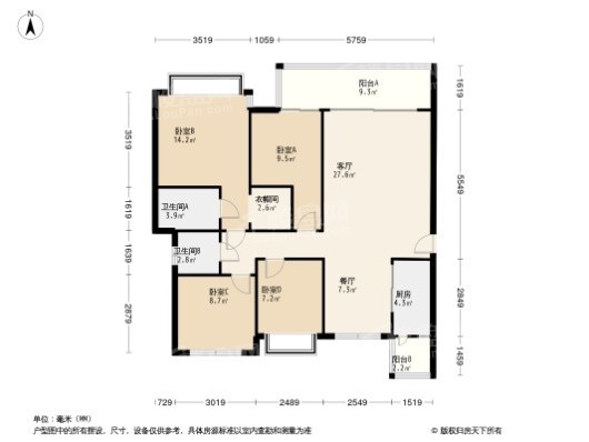 西溪里别院B户型 4室2厅2卫1厨