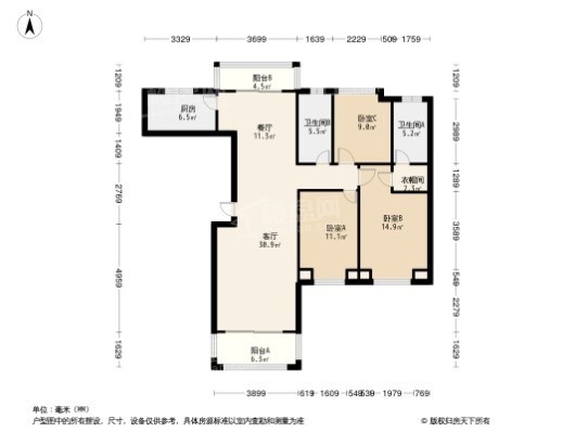 中铁御花府3居室户型图