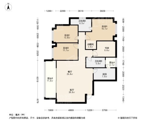 中铁御花府4居室户型图