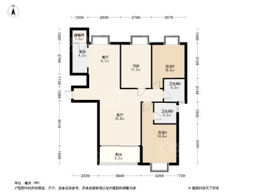 人居樾江峰荟3居室户型图