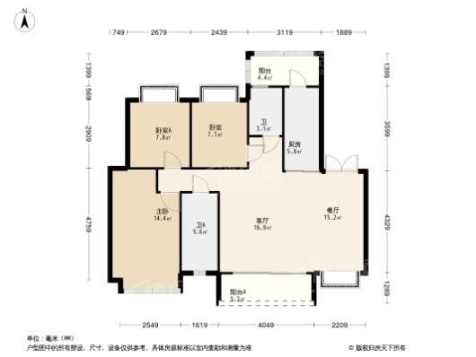 合谊榕府洋房C3户型 3室2厅2卫1厨