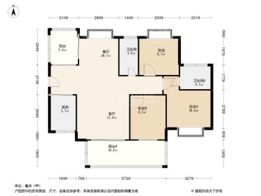 联运·尚景雅园6栋04户型 3室2厅2卫1厨