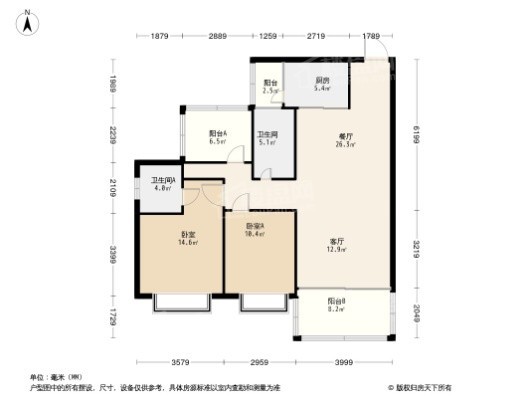 联运·尚景雅园7栋02户型 2室2厅2卫1厨