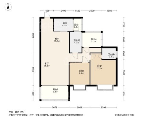 联运·尚景雅园6栋01户型 2室2厅2卫1厨