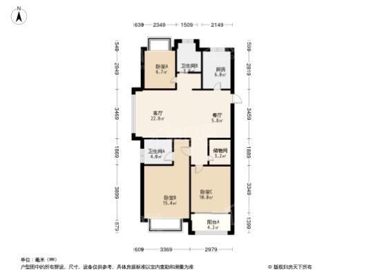 陆家嘴锦绣观澜户型C 3室2厅2卫1厨