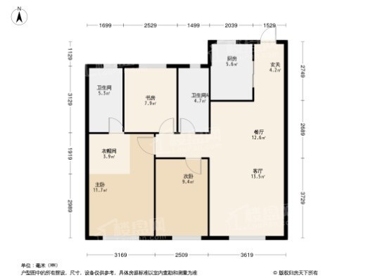 金地·悦城大境3居室户型图