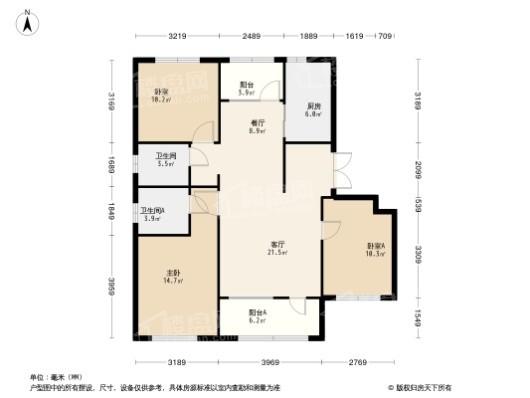 中金·时代启城RD1 94㎡户型 3室2厅2卫1厨