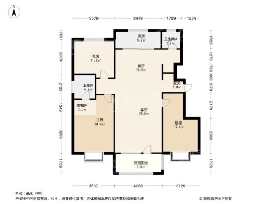 金地·悦城大境3居室户型图