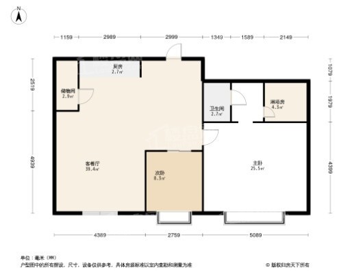 富力·国金中心2居室户型图