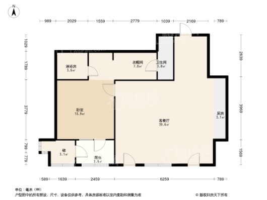 富力·国金中心1居室户型图