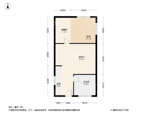 富力·国金中心1居室户型图