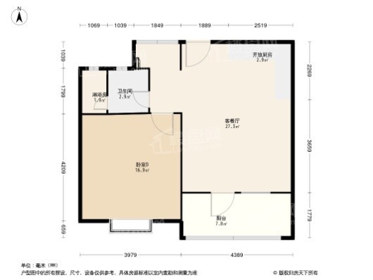 富力·国金中心1居室户型图