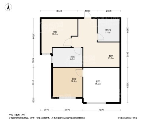 郡源·悦城2居室户型图