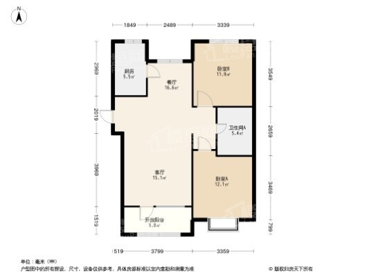 郡源·悦城2居室户型图