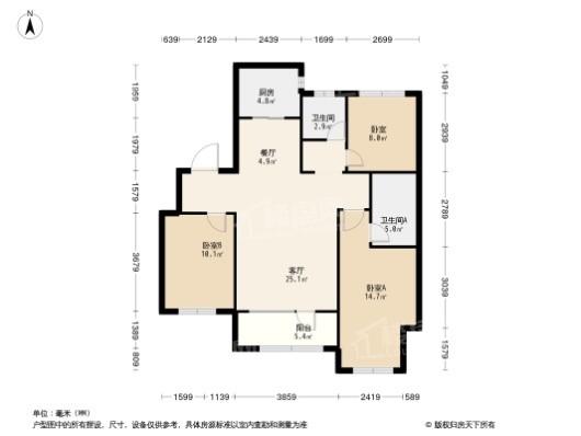 金沙巴黎花园3居室户型图