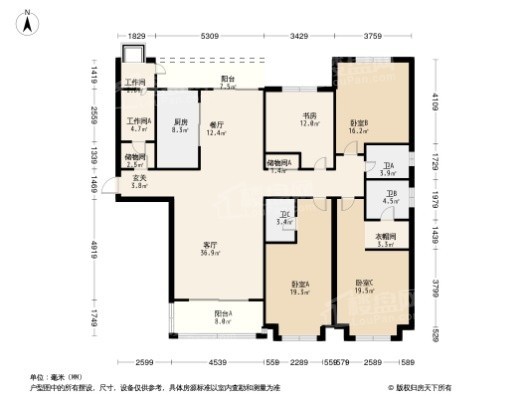 郑州郑州雅颂居3室2厅2卫户型图-郑州楼盘网