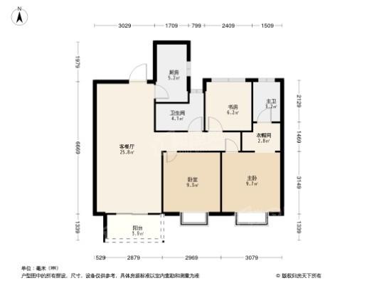 合景悦湖四季74号楼B1户型 3室2厅2卫1厨