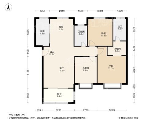 凯瑞国宝·红瞰B户型 3室2厅2卫1厨