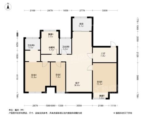 中冶上河雅筑D户型 4室2厅2卫1厨