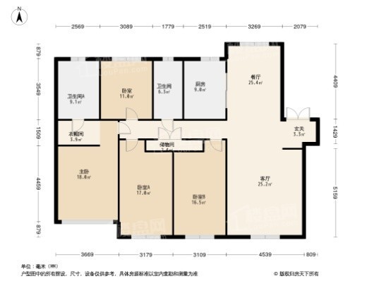 中海·润山府4居室户型图