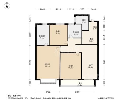 万科·山河道B 户型 3室2厅2卫1厨