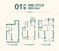 恒大金碧天下半城湖193㎡-四室二厅三卫户型 4室2厅3卫1厨