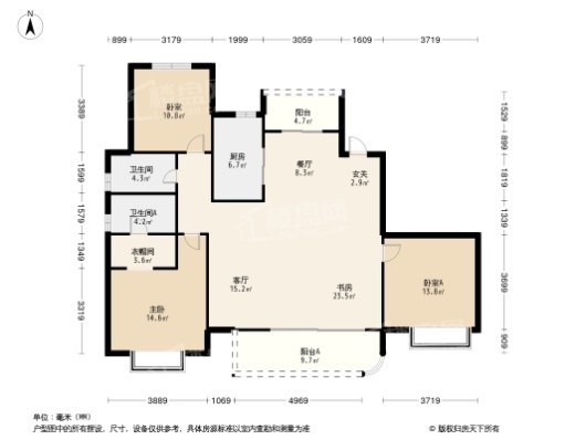 万达·星海湾B户型 4室2厅2卫1厨