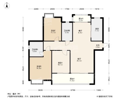 仙游富力院士廷3居室户型图