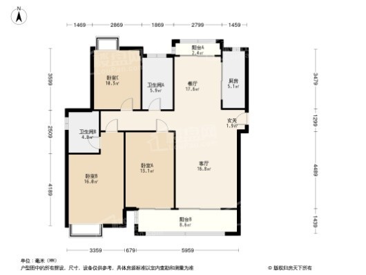 仙游富力院士廷3居室户型图