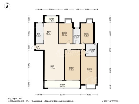 仙游富力院士廷4居室户型图