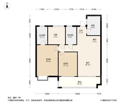 仙游富力院士廷3居室户型图