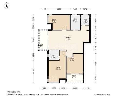 建总领筑3居室户型图