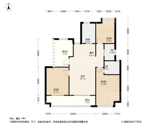 建总领筑3居室户型图