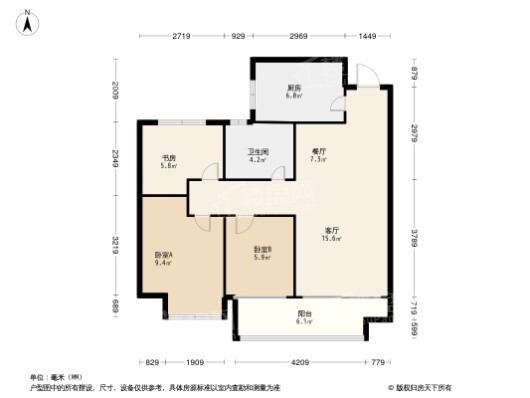 中梁·百悦城3居室户型图