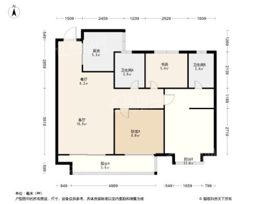 中梁·百悦城3居室户型图