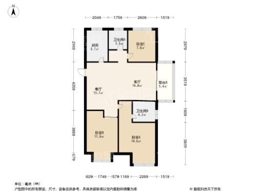 中梁·百悦城3居室户型图