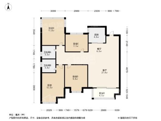 中梁·百悦城4居室户型图