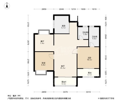 世茂福晟·钱隆府3居室户型图